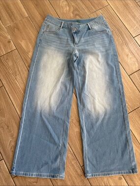 Halara Flex Low Rise Asymmetric Waist Baggy wide leg light blue denim Jean pants